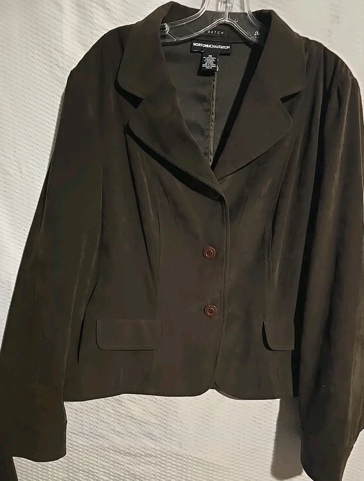 Norton McNaughton Maxi Falda Blazer Chaqueta Traje Talla 14 Marrón Gamuza Como Forrado Foto 3 de 4