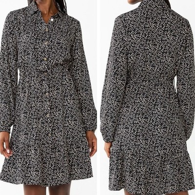 Draper James Rsvp Shirt Dress 2X Womens Black Cinched Waist Long Sleeve Crepe 