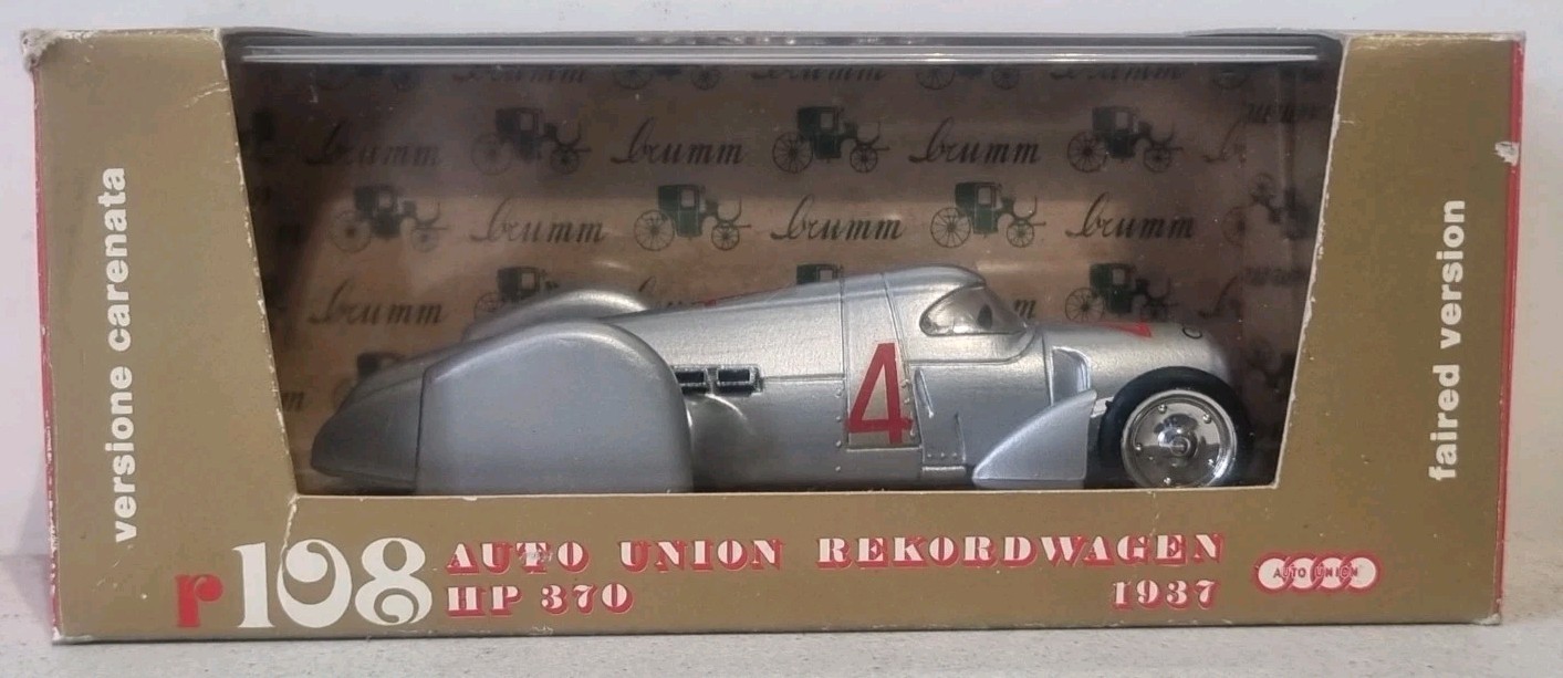 Brumm 1/43 R108 Auto Union #4 Rekordwagen Record Carenata 1937 Model Boxed