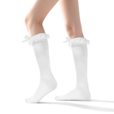 1 Pairs Lace Ruffle Knee High Socks, Women's Lace Ruffle Frilly Ankle Socks