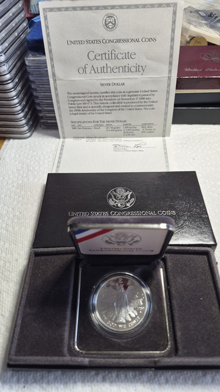 1989 S Congress Commemorative Proof Silver Dollar In OGP W/COA. A0458.