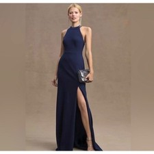 BHLDN Halter Gown Women Size 8 Navy Blue New Formal Open Back Maxi Dress