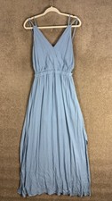 Lulus Dress Womens Medium Light Blue Maxi V Neck Spaghetti Straps Elastic Waist