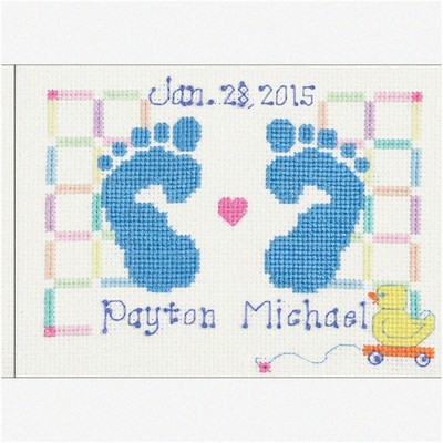 Tiny Toes Cross Stitch Kit - Adorable Baby Feet Design, 7'' by 5'', 14 Count