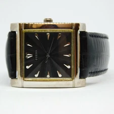 GUESS Silver Tone Case Genuine Leather Quartz Analog Women's Watch New Battery