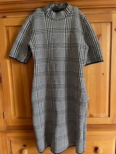 CHAPS Women's Sweater Dress Black White Knit Short Sleeve Mock Neck Size L