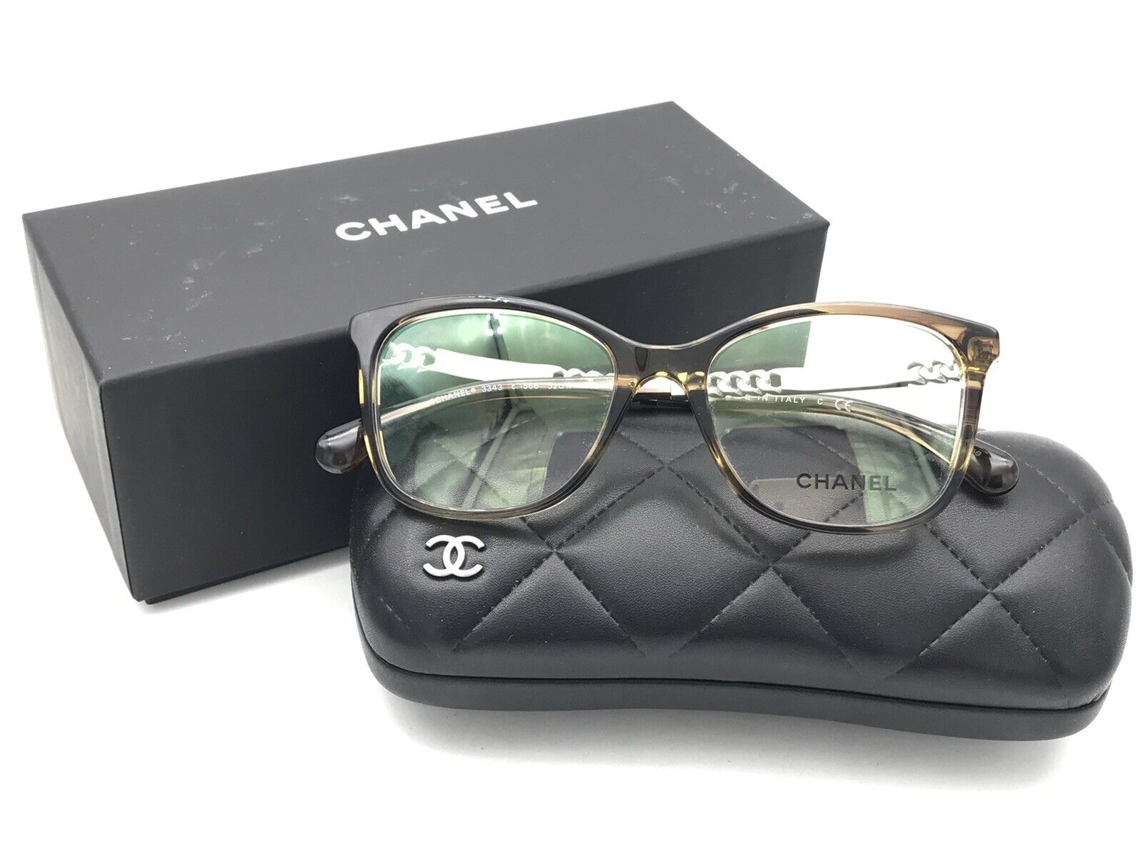 CHANEL 3343 c.1566 Women's Clear Brown Square Eyeglasses 52-17 140 NEW  Rare