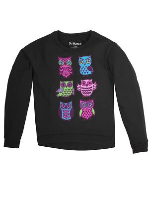 Girls Black Velvet Wise Owls Sweatshirt Sweat Shirt