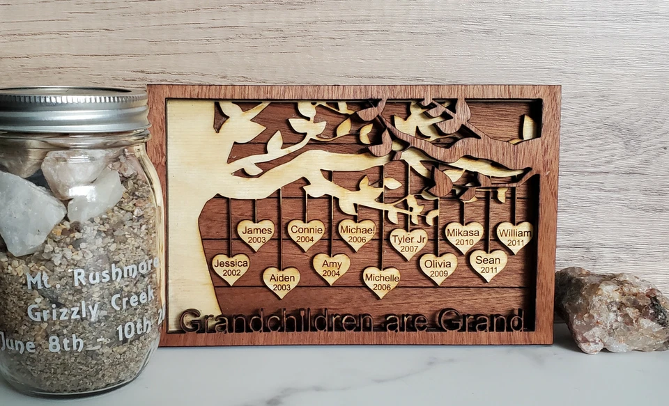 Custom Family Tree Signs Plaque, Family Tree Hearts Sign Laser Engraved Wood - Image 3 of 4