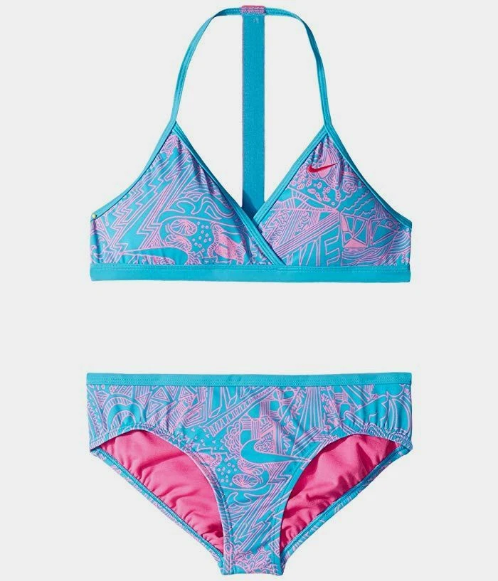 45 Nike Swimwear Girls Blue Pink Doodle T Back Two Piece Bikini