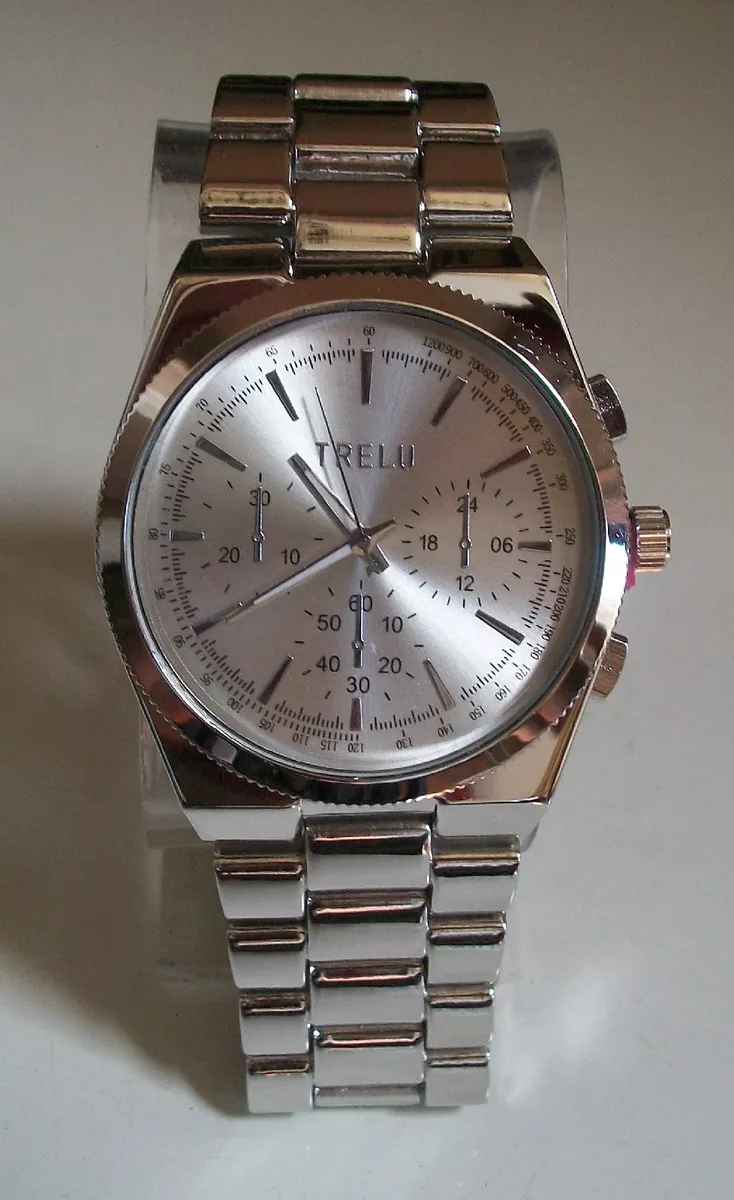Men s silver finish TRELU fashion dressy casual wear link watch