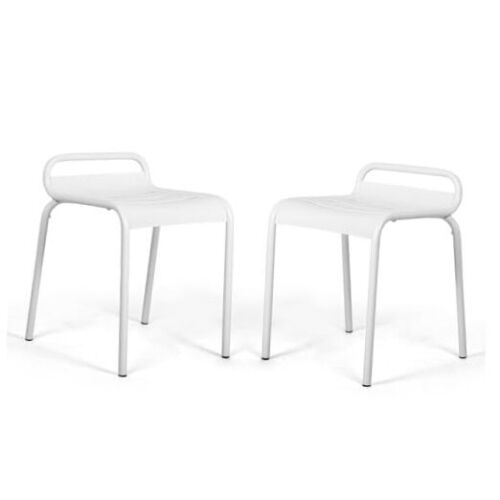 Metal Patio Dining Chairs Set of 2 Stackable Modern Bistro Cafe White backless
