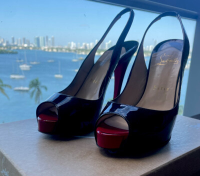 Open Toe Christian Louboutin 120 Loubi Queen 120 Black Lambskin