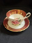 Rare Paragon Teacup Saucer  Maroon/ Red & Gold Gilt- 4 Cabbage Roses Dbl Warrant — photo 10