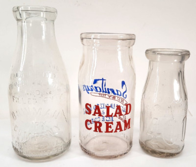 Lot Of 3 Vintage Glass Milk Jugs Two 1 Pints 1 Half Pint
