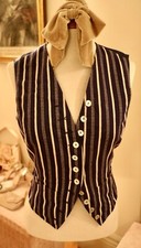 Esprit Women's Navy White Adjustable Waistcoat/vest Mother Of Pearl Buttons S 38