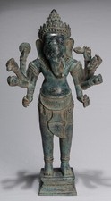 Antique Khmer Style Mounted Standing Bronze Angkor Wat Ganesha Statue - 55cm/22