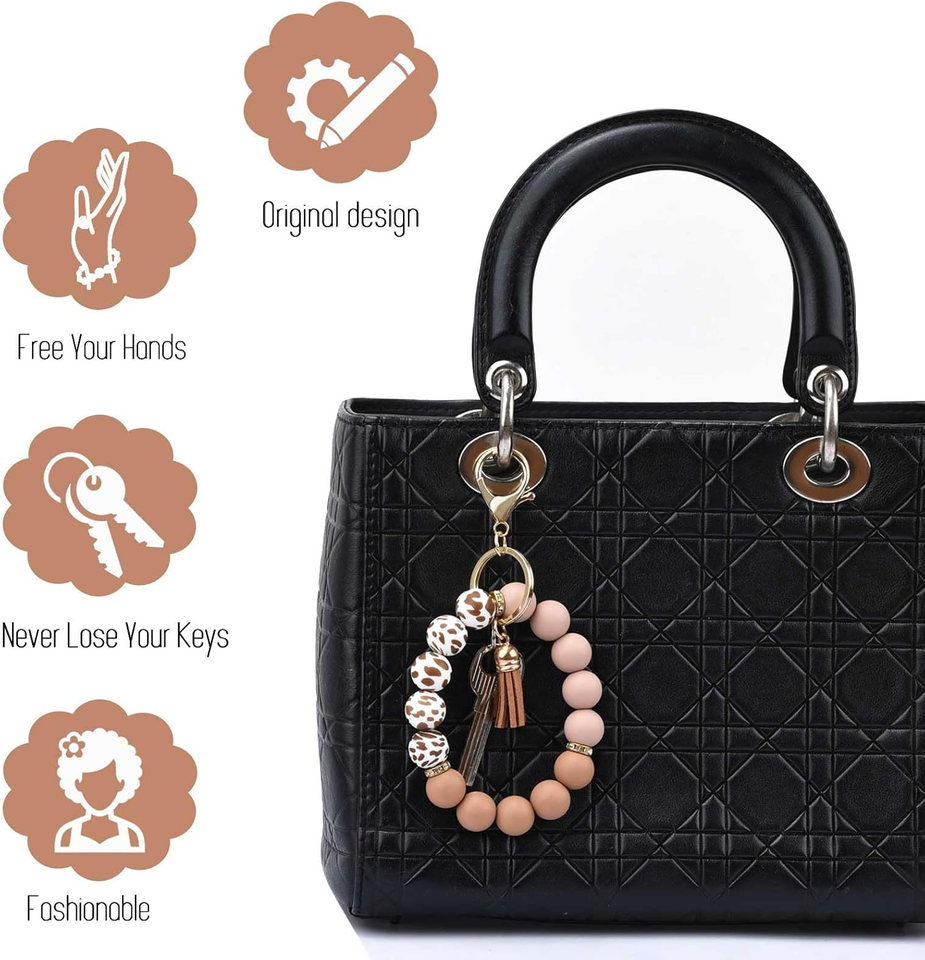 Silicone Beaded Keychain Wristlet Key Ring Bracelet Cute Car Key Chain