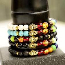 7 Chakra Healing Balance Bracelets Natural stone Agate Buddha Beads Bracelets
