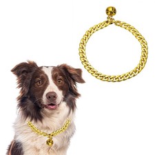 Gold Chain for Dogs Cuban Link Dog Collar with Bell Pet Necklace 26 in Gold