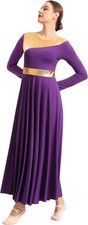 Womens Long Sleeve Praise Dance Purple Gold Long Worship Dress Large NEW