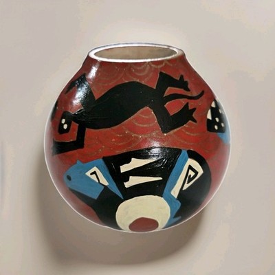 Native American Gourd Hand Painted And Signed By H. Shehperd Leazerd  H6''× 6''w