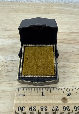 Vintage Art Deco MCM Black Celluloid Plastic Ring Box Holder Case Presentation