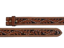 Western Heavy Duty Leather Belt Tooled Floral Brown Ranger Rodeo Studded Size 34