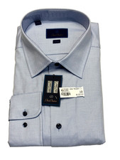 165 New DAVID DONAHUE Trim Button Sport Shirt Men's 2XL 19 34/35 Blue GEOMETRIC
