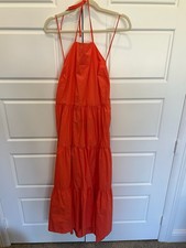 Gap Women's Size 14 Coral Tie-Back Sleevless Halter Tiered Maxi Dress New