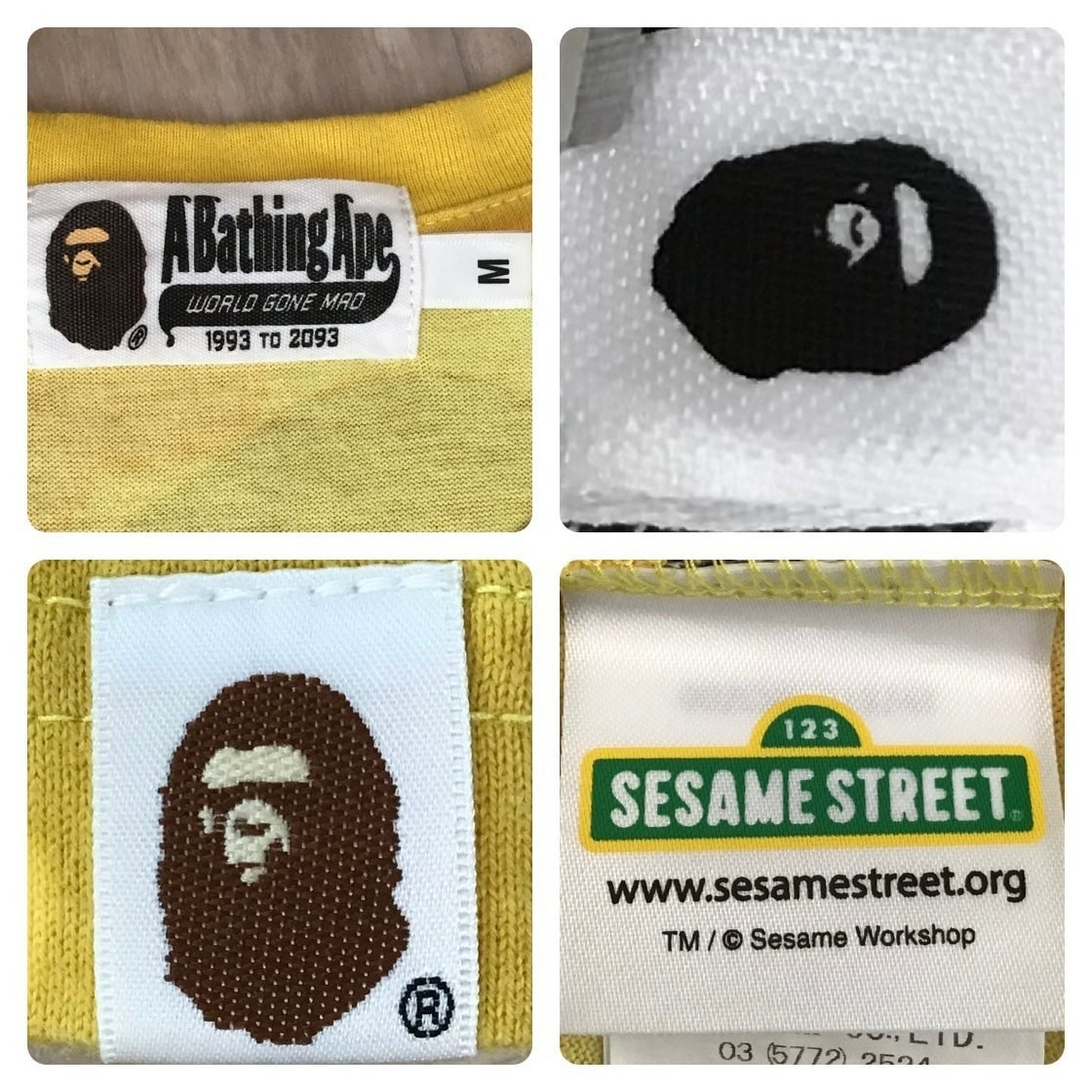 BAPE × SESAME STREET Milo T-shirt ABC camo yellow Big Bird A