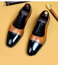 New Men's Handmade Two Tone Leather Oxford Cap-Toe Lace Up Dress Formal Shoe Men