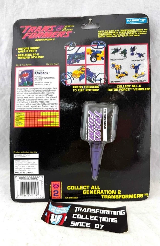 Transformers Original 1993 G2 Rotor Force Ransack MOSC Black Blades - Image 2 of 2