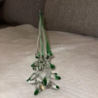 Vintage Murano Glass Christmas Tree 8.5" Clear Green Tipped Starburst Base Italy