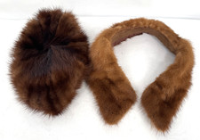 Vintage 60s Genuine Brown Mink Fur Collar Vintage Ranch Mink Bucket Hat Set