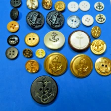 Lot Antique Vintage Picture Buttons w ANCHORS Metal & Plastic Navy Pea Coat