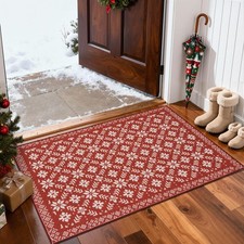 Knit Look Christmas Rug 2x3 for Entryway Kitchen Small Red Holiday Rug for Po...