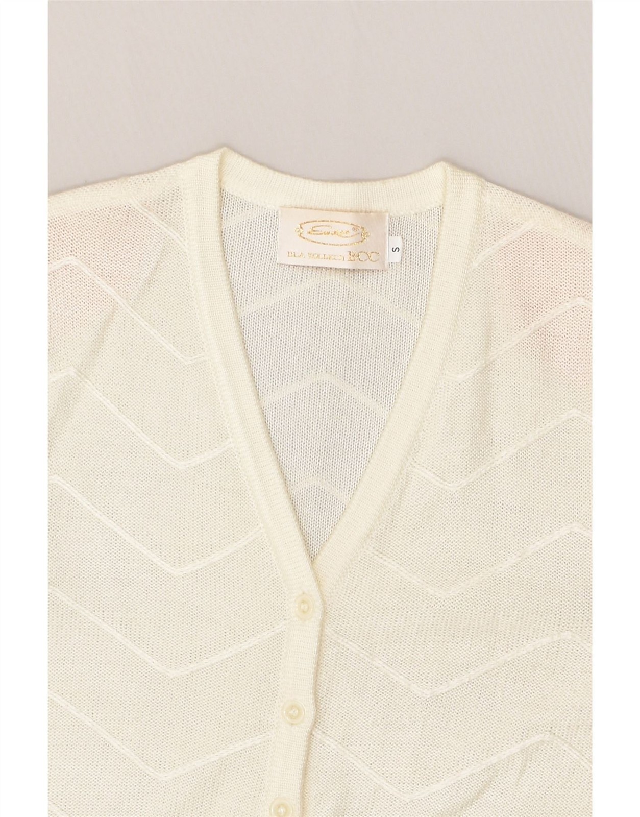 VINTAGE Womens Short Sleeve Cardigan Sweater UK 10 Small Off White Cotton AP11 thumbnail 3