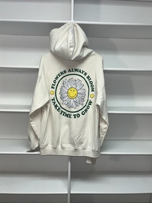 Smiley Originals RSQ Front Pocket Hoodie Beige Large Smiley Daisy Flowers Bloom