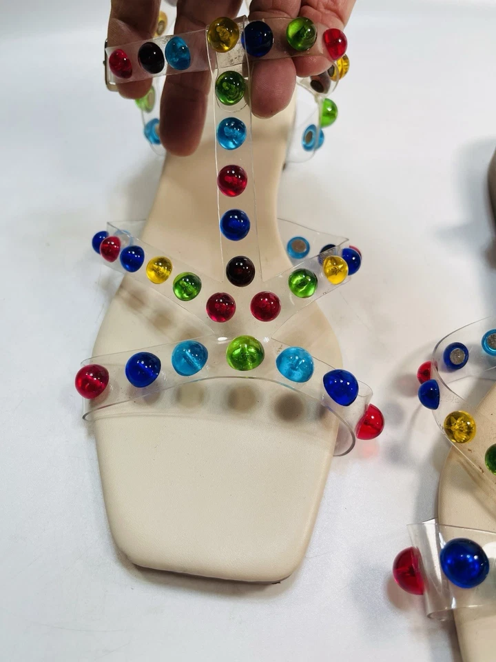 Cape Robbin Sz 6.5 Multicolor Stud Clear Straps Buckle Sandals Flats Glitz Bling - Image 4 of 4