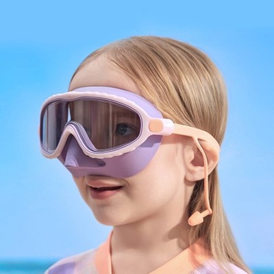 Kids Swimming Goggles With Earplugs Wide View Frogs Resistant Child Swim Goggles