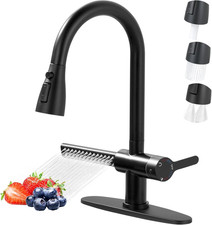 Matte Black Pull Down Kitchen Faucet with 3 Functions for Farmhouse RV