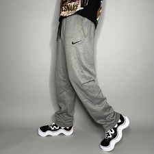 Vintage Y2K Nike Sweatpants Mens M Baggy Light Grey Polyester Black Swoosh