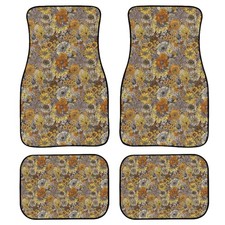Retro Sunflower Print Car Floor Mats Set of 4 Daisy Floral Butterfly Universa...