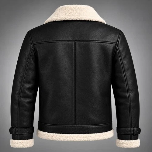 Men's Black RAF B3 Bomber Shearling Flying Aviator Real Sheepskin Leather Jacket image 2