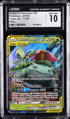 2019 POKEMON TEAM UP HOLO #1/181 CELEBI & VENUSAUR GX CGC 10 GEM MINT