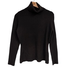 VTG DKNY Black 100 Wool Ribbed Chunky Turtleneck Sweater Y2K SZ LARGE EUC