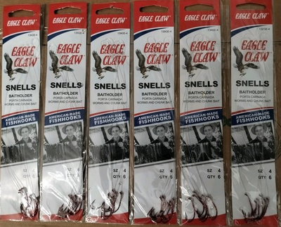 #ad #ad Eagle Claw Snells Size 4 Bait Holder Baitholder Fishing Hooks 6 Packs 36 Hooks $11.99
