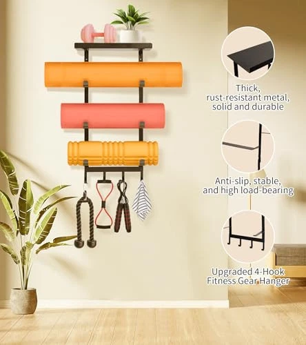 Yoga Mat Holder Wall Mount,Workout Storage Organizer for Home Gym Yoga Mat Holder Wall Mount,Workout Storage Organizer for Home Gym