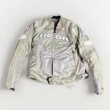 Icon Contra Motorsports Textile Armoured Cream Women's Motorcycle Jacket Size M